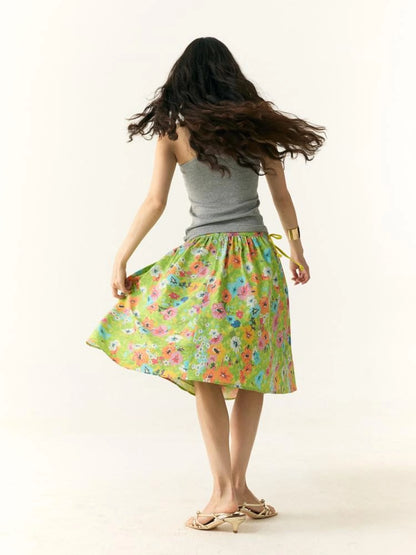 Floral Print Resort Midi Skirt with Slit