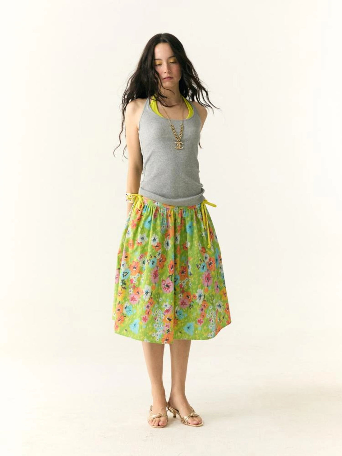 Floral Print Resort Midi Skirt with Slit