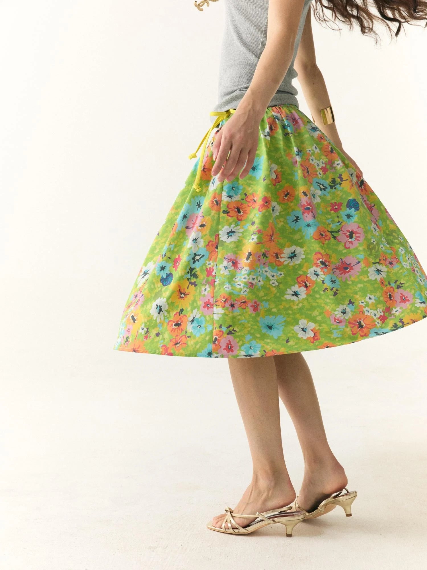 Floral Print Resort Midi Skirt with Slit