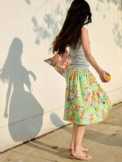 Floral Print Resort Midi Skirt with Slit