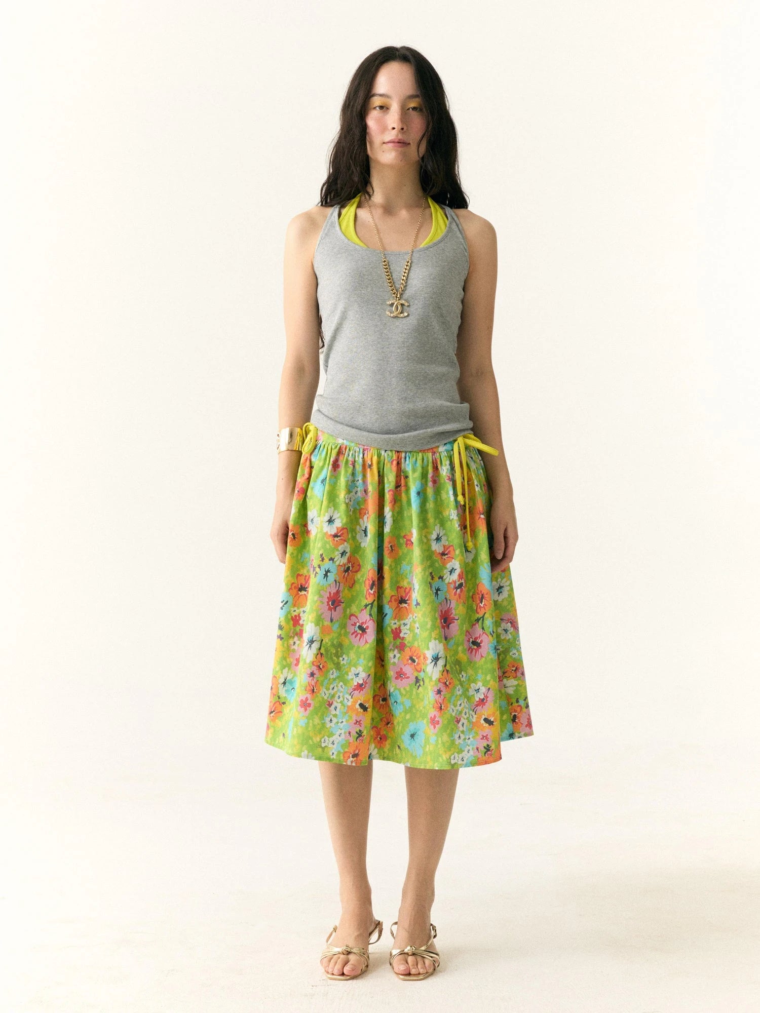 Floral Print Resort Midi Skirt with Slit