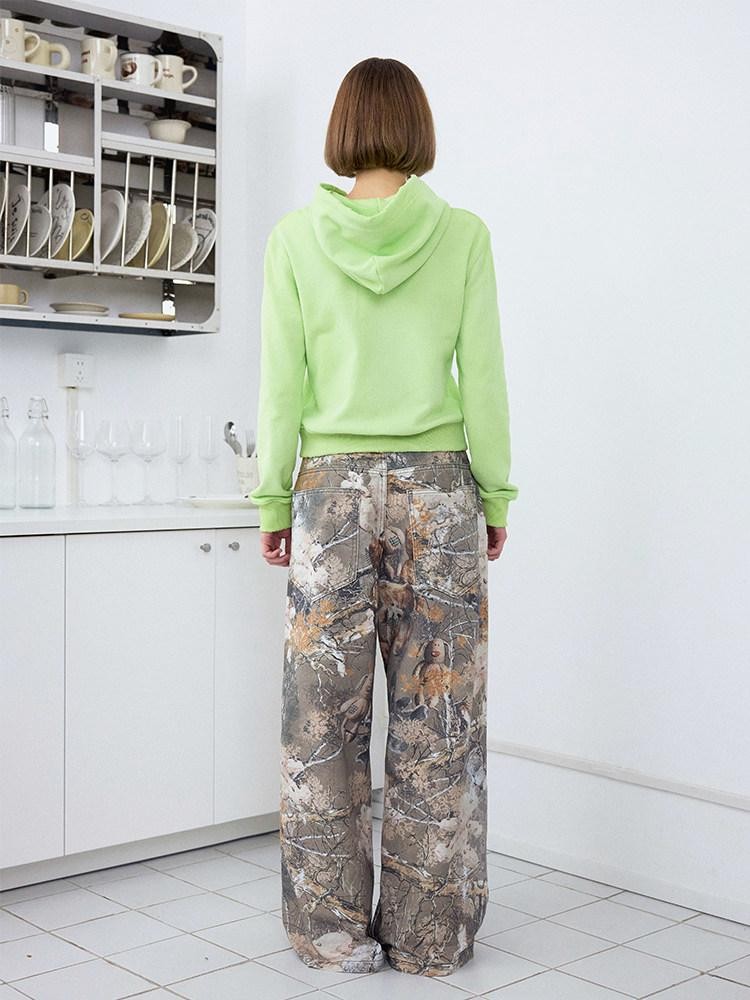 wii wil Fruit Green Millennial Print Washed Cropped Women&