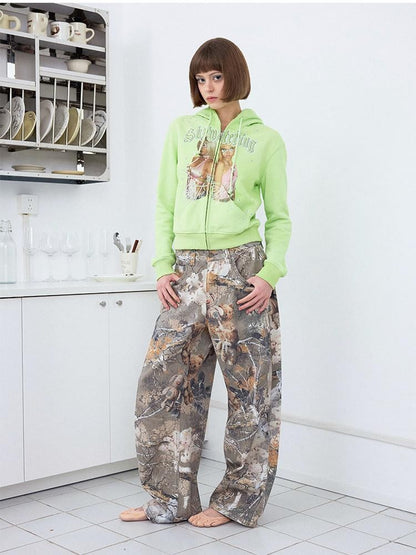 wii wil Fruit Green Millennial Print Washed Cropped Women&