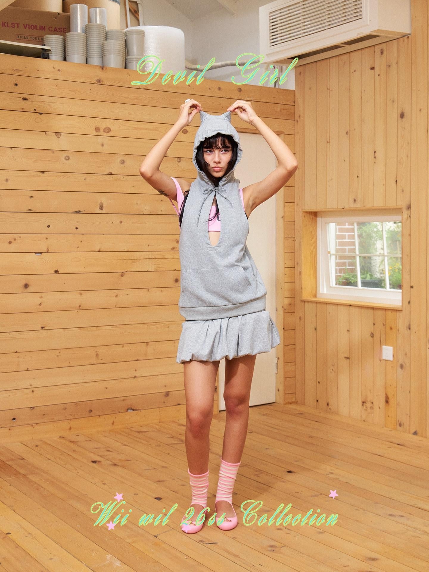 wii wil Gray Striped Waistband Ruched Bubble Hem Women&
