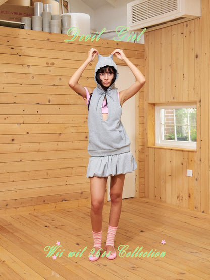 wii wil Gray Striped Waistband Ruched Bubble Hem Women&