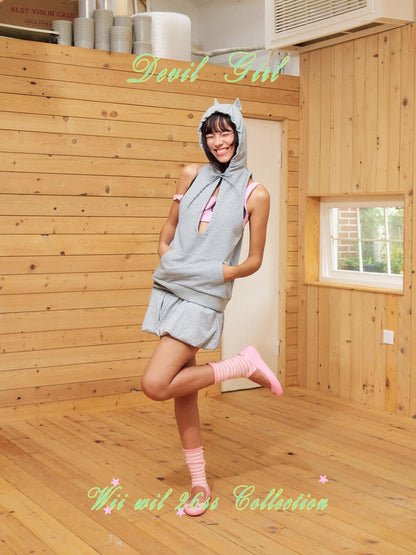 wii wil Gray Striped Waistband Ruched Bubble Hem Women&