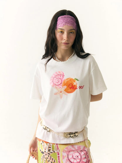Hand Drawn Starfish Fruit Print T-shirt
