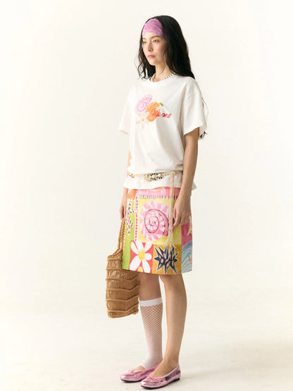 Hand Drawn Starfish Fruit Print T-shirt