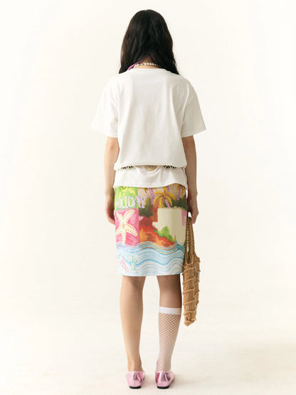 Hand Drawn Starfish Fruit Print T-shirt