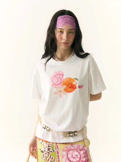 Hand Drawn Starfish Fruit Print T-shirt