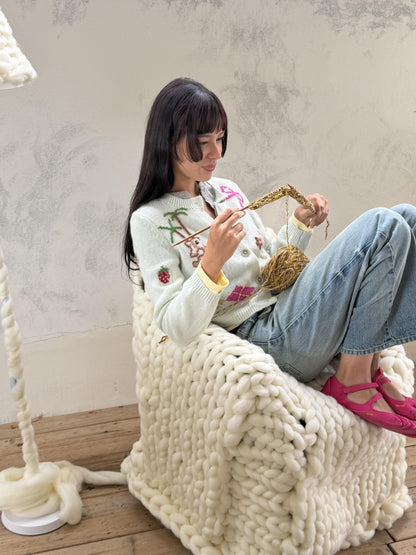 wii wil Hand Embroidered Vintage Jacquard Knit Wool Alpaca Women&