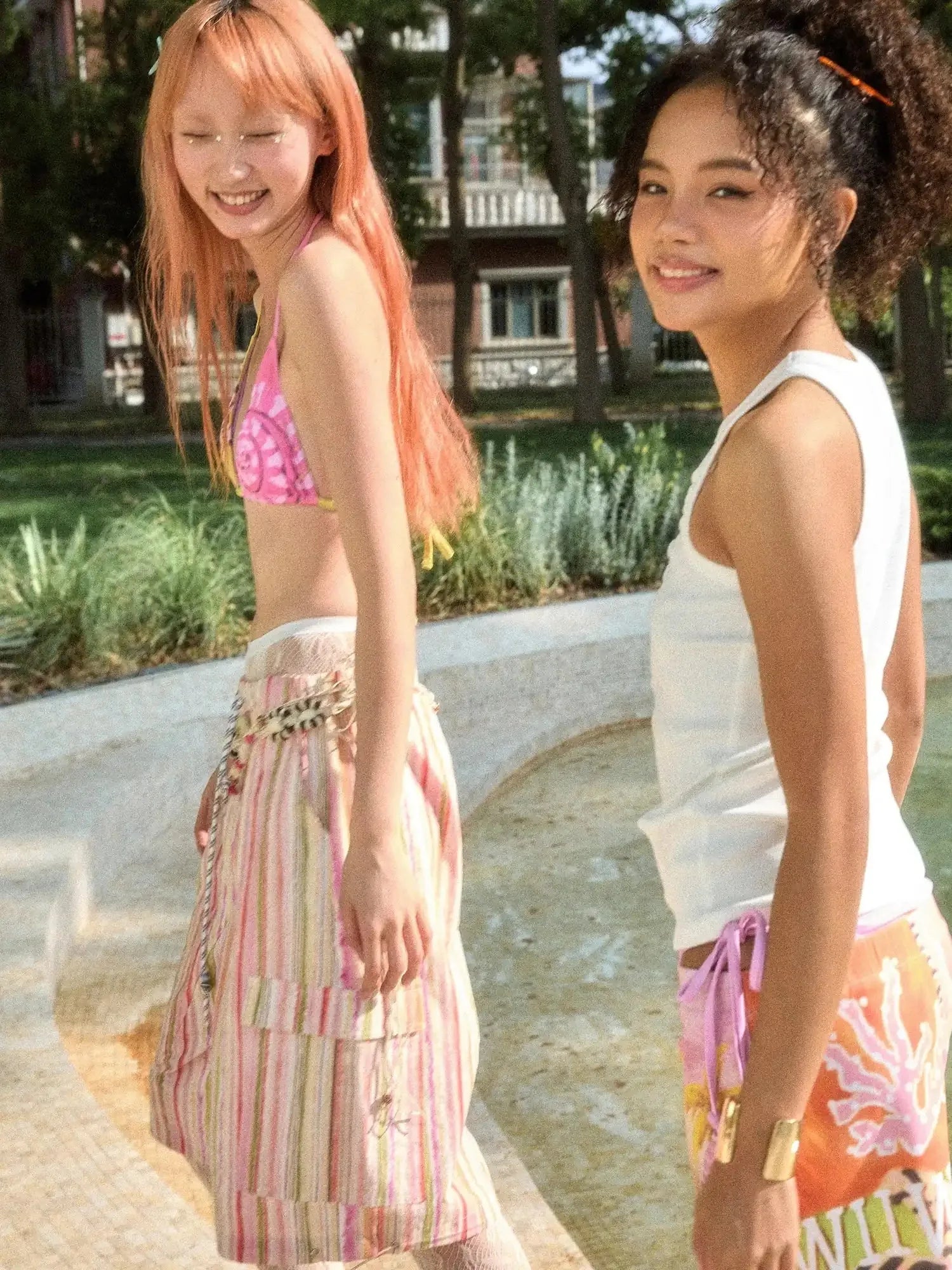 Hand Painted Striped Cargo Shorts With Summer Print