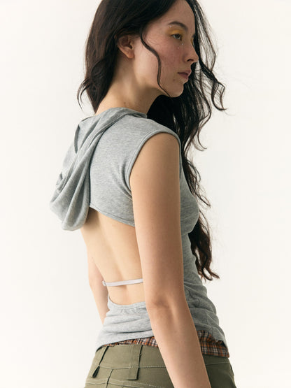 wii wil Hooded Open Back Cross Print Modal Lyocell Women&