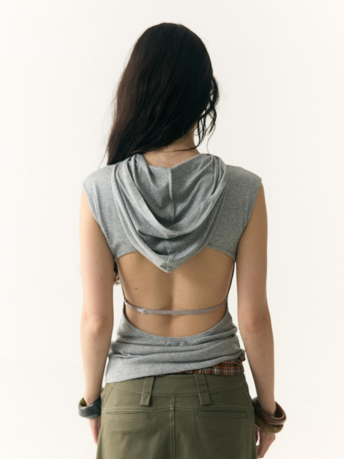 wii wil Hooded Open Back Cross Print Modal Lyocell Women&