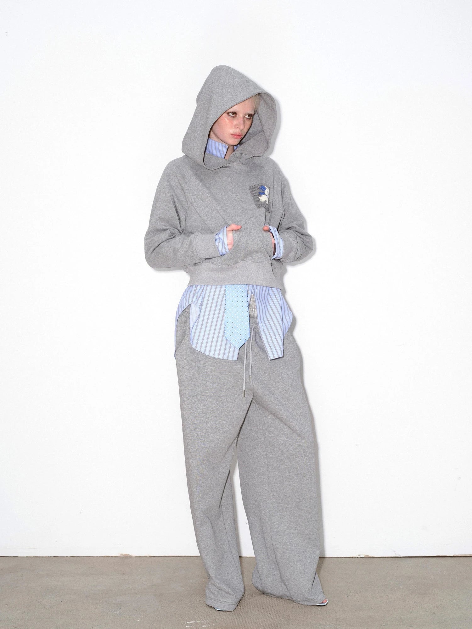 Hooded Sweatshirt With Dog Pocket Heather Gray