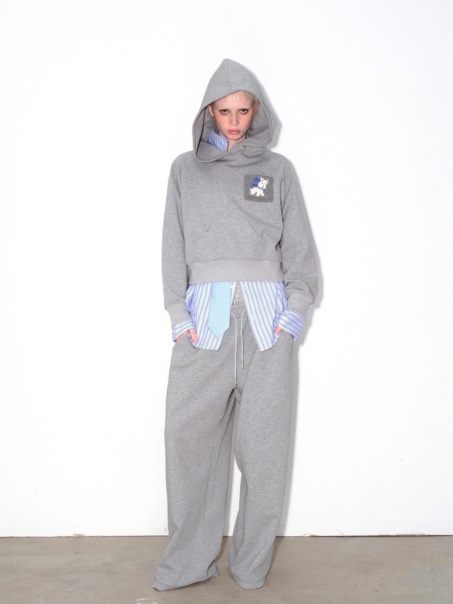 Hooded Sweatshirt With Dog Pocket Heather Gray