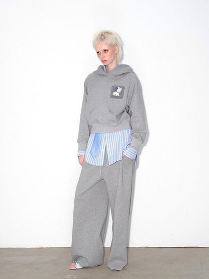 Hooded Sweatshirt With Dog Pocket Heather Gray