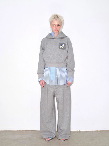 Hooded Sweatshirt With Dog Pocket Heather Gray