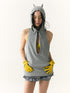 wii wil Hooded V-Neck Demon Horn Crop Vest Sweatshirt