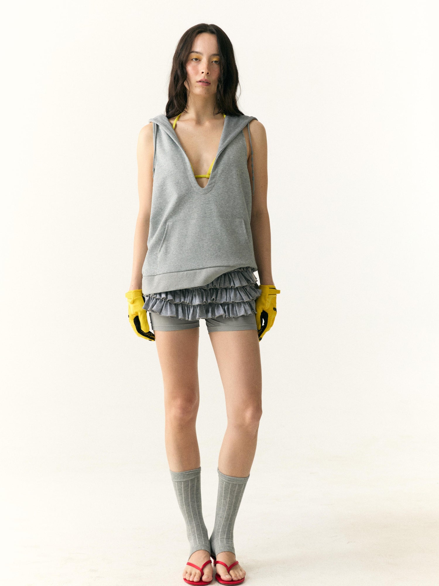 wii wil Hooded V-Neck Demon Horn Crop Vest Sweatshirt