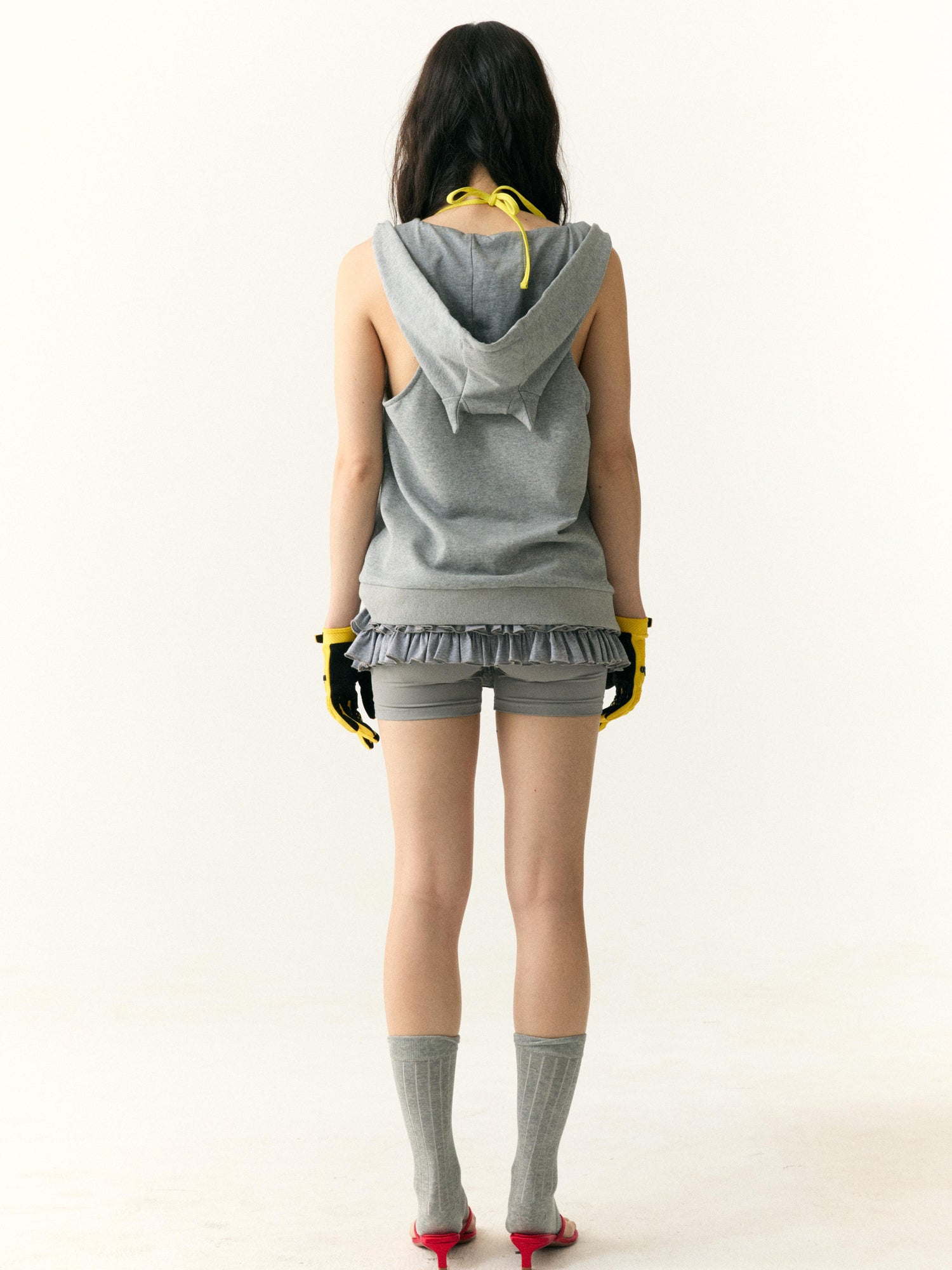 wii wil Hooded V-Neck Demon Horn Crop Vest Sweatshirt