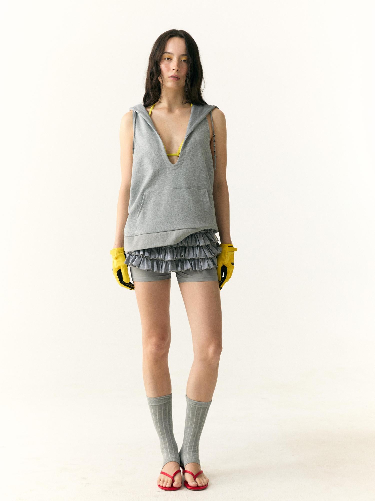 wii wil Hooded V-Neck Demon Horn Crop Vest Sweatshirt