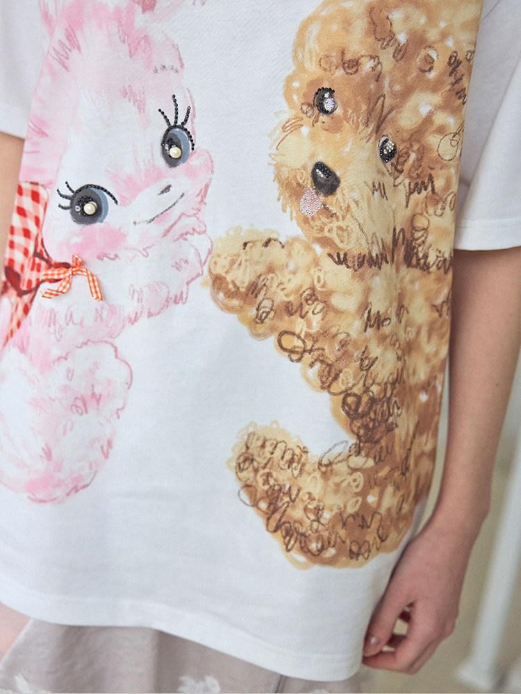 wii wil Hugging Puppy Print Crewneck Loose Fit Women&