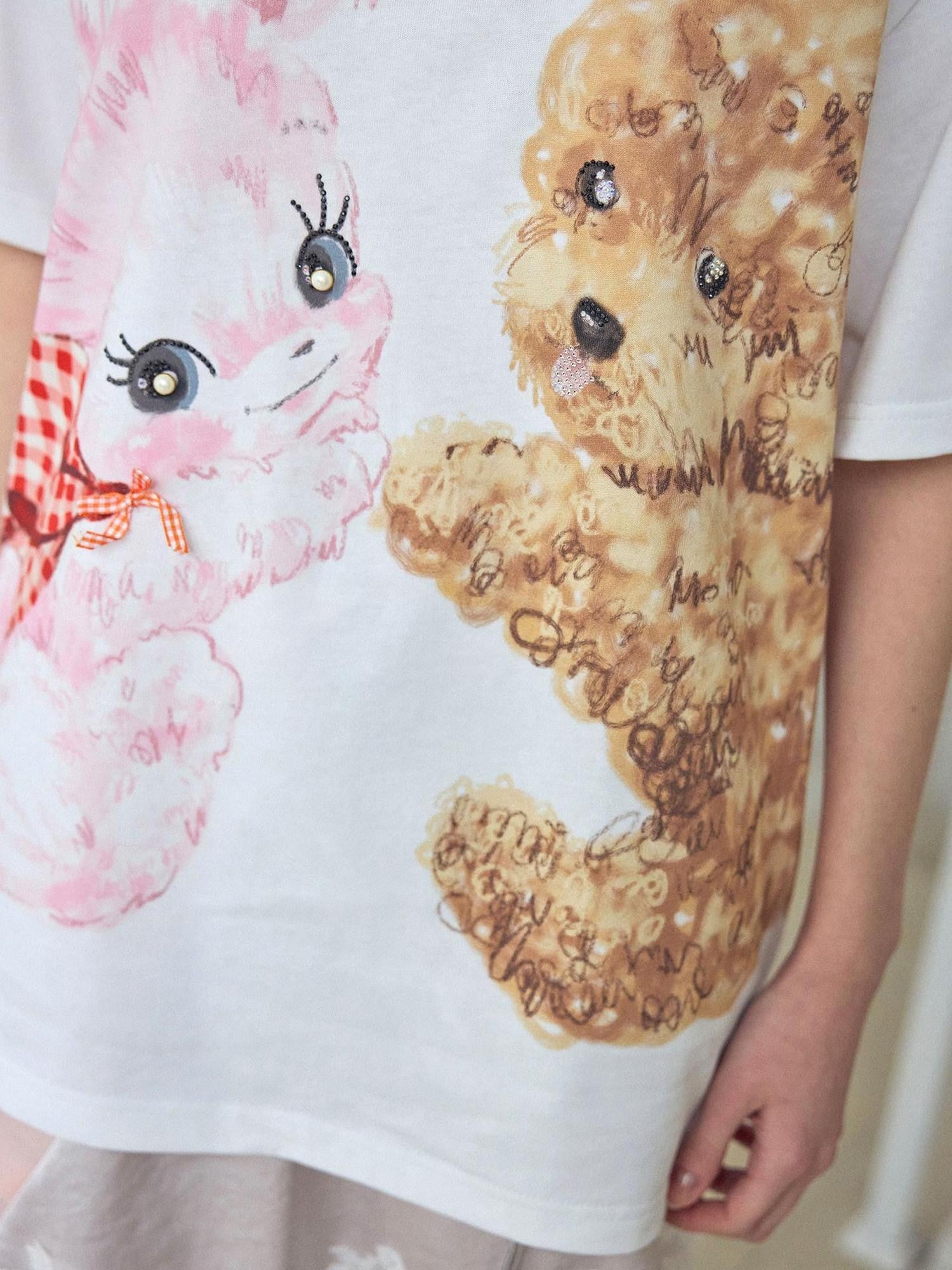 wii wil Hugging Puppy Print Crewneck Loose Fit Women&
