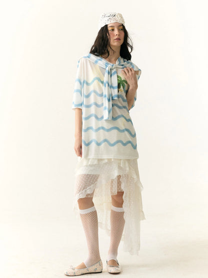 Layered Lace Dot Asymmetrical Midi Skirt