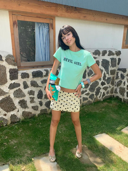 wii wil Mint Green Devil Girl Lettering Women&
