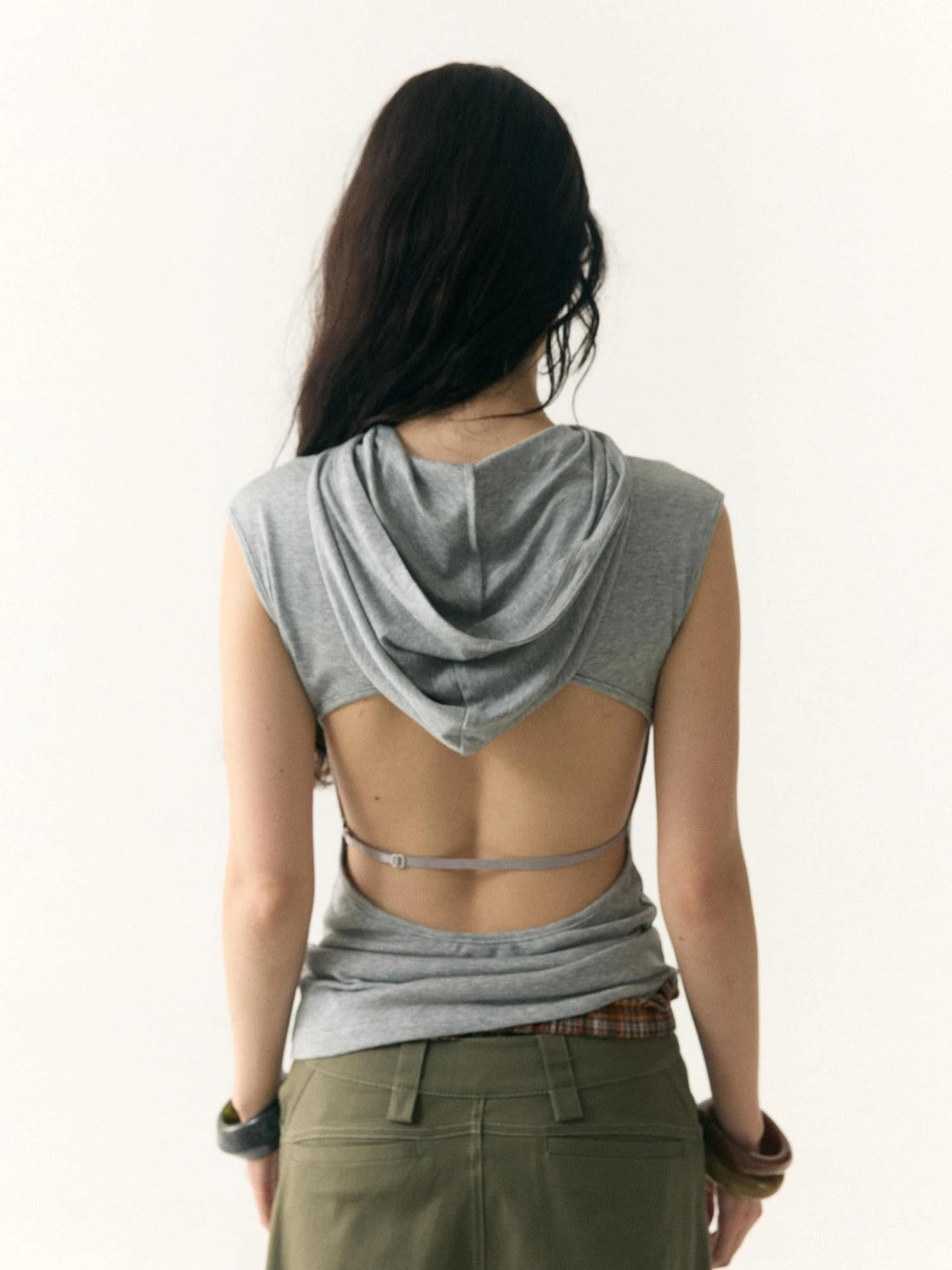 Modal Hooded Backless Stretch T-shirt