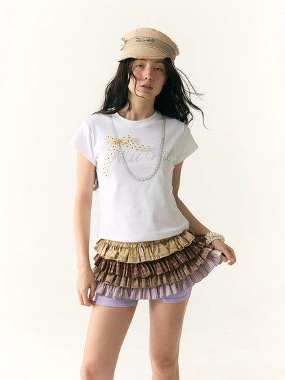 Multicolor Check Stripe Layered Skirt with Built In Leggings