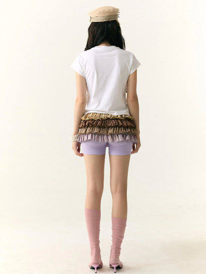 Multicolor Check Stripe Layered Skirt with Built In Leggings