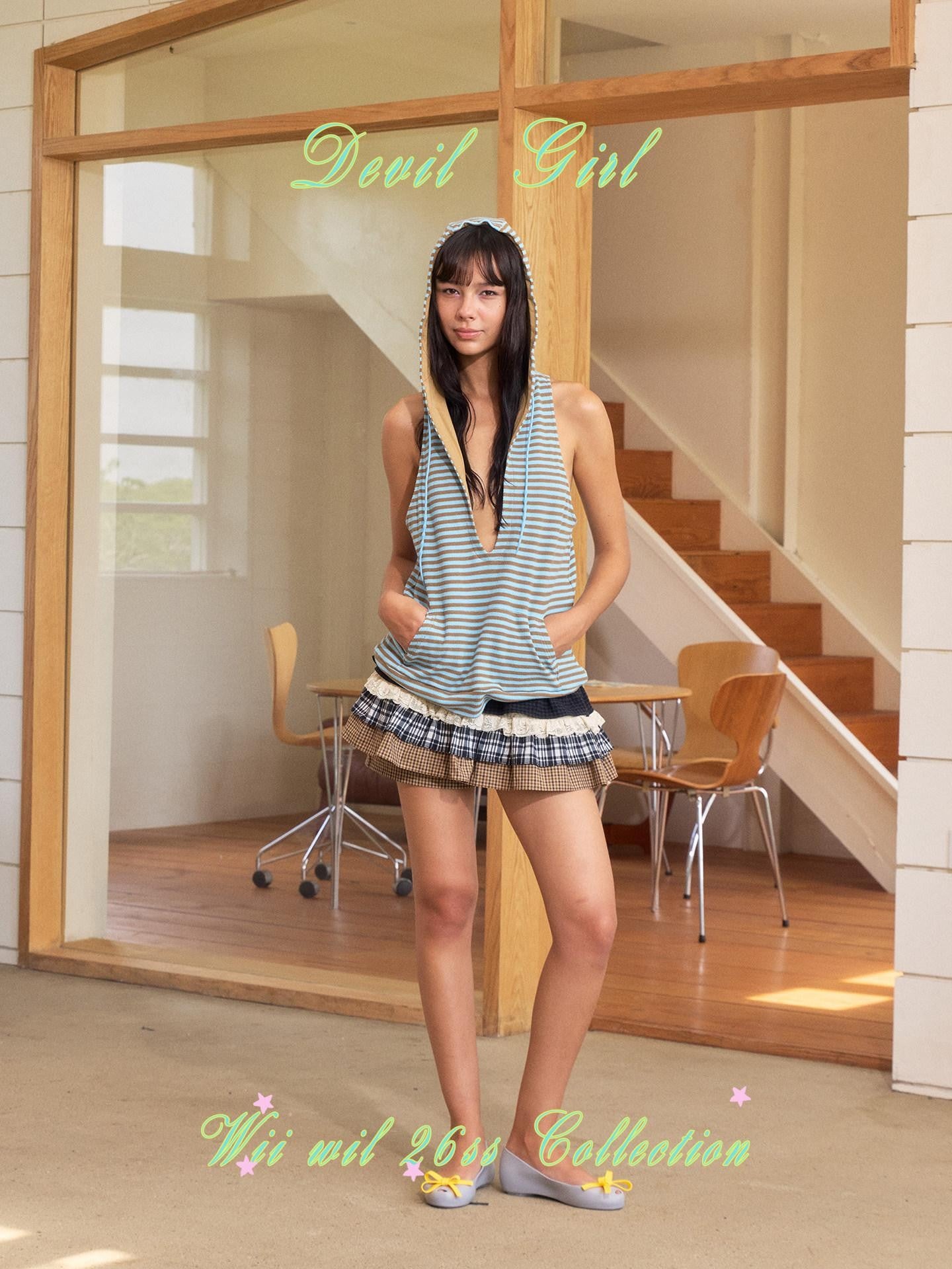 wii wil Multicolor Plaid Patchwork High Waist Women&