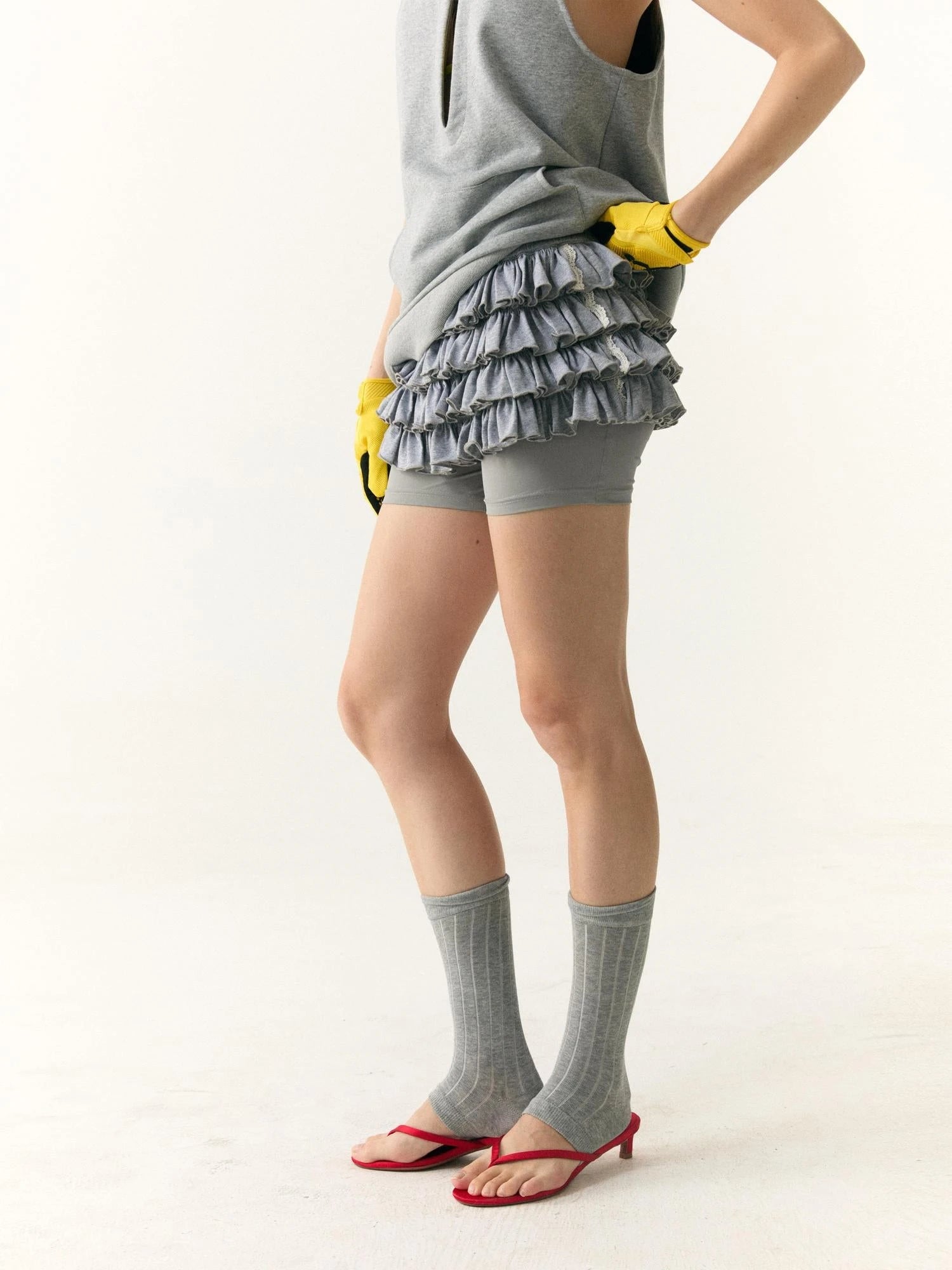 Multilayer Lace Hem Yoga Leggings With Tiered Skirt