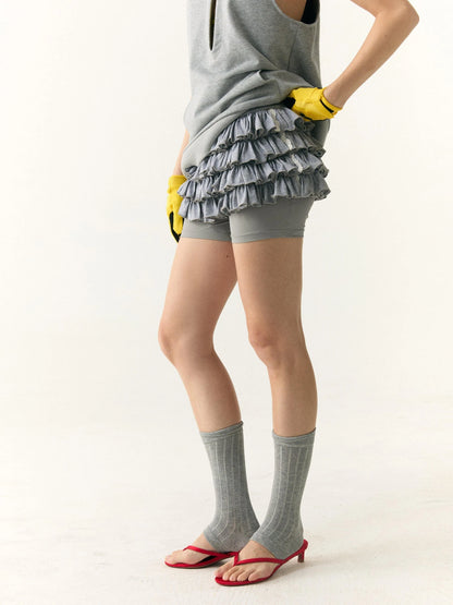 Multilayer Lace Hem Yoga Leggings With Tiered Skirt