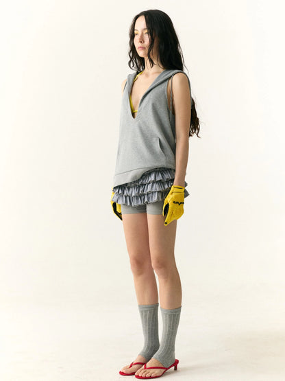 Multilayer Lace Hem Yoga Leggings With Tiered Skirt