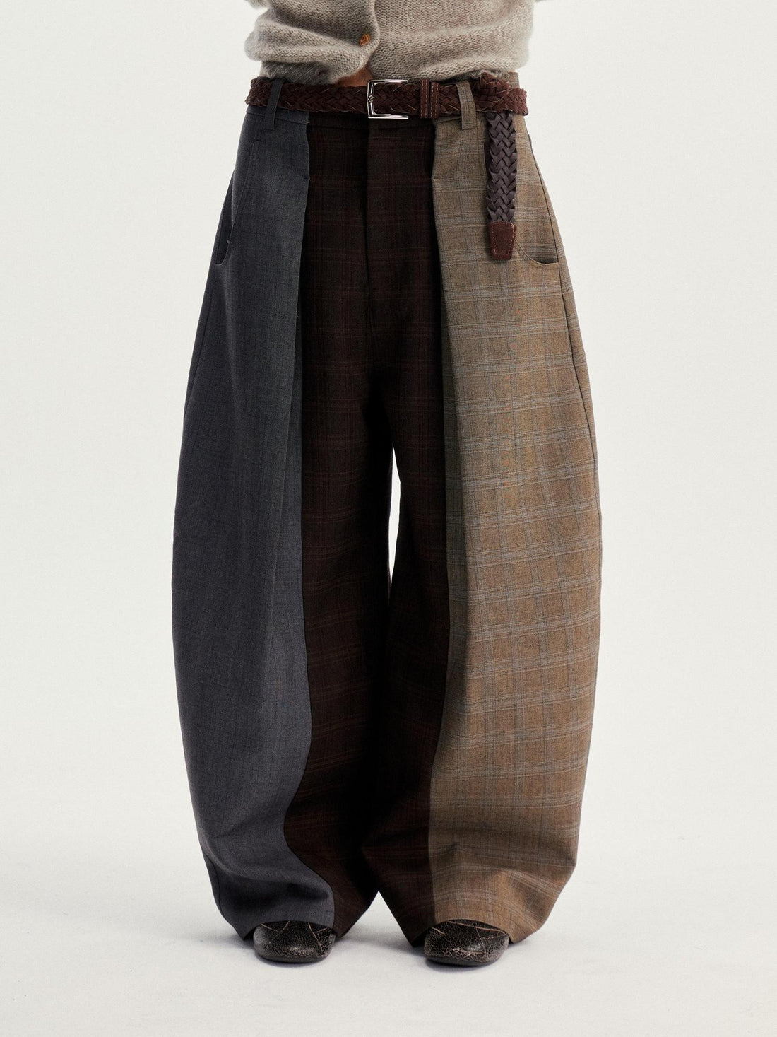 wii wil Plaid Patchwork Curved Leg Cleanfit Women&