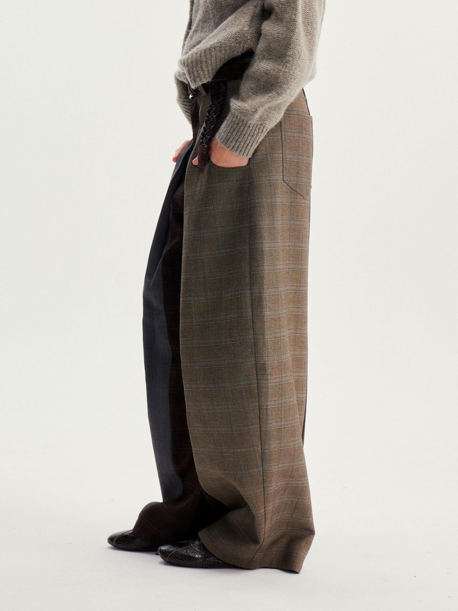 wii wil Plaid Patchwork Curved Leg Cleanfit Women&