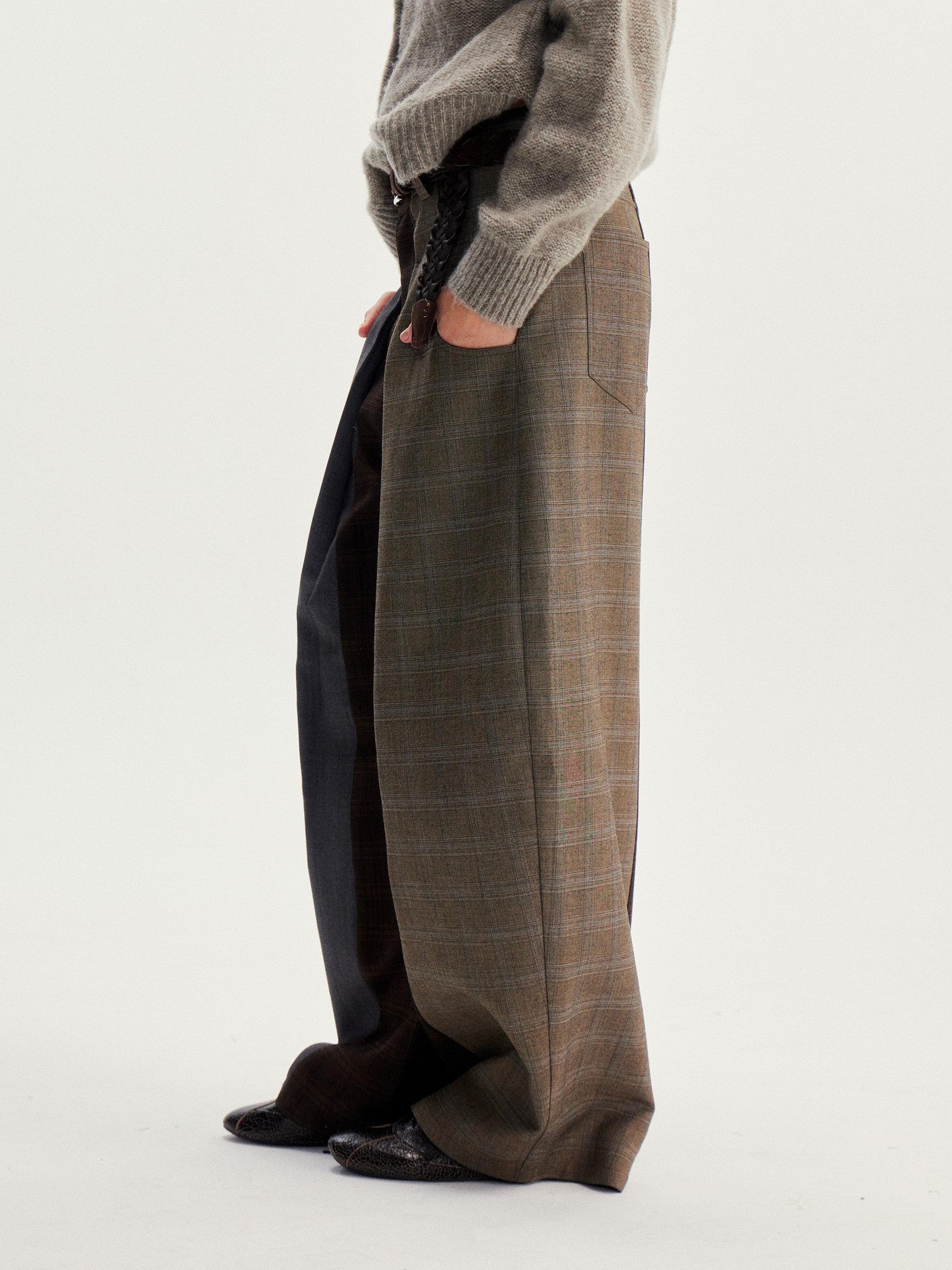 wii wil Plaid Patchwork Curved Leg Cleanfit Women&