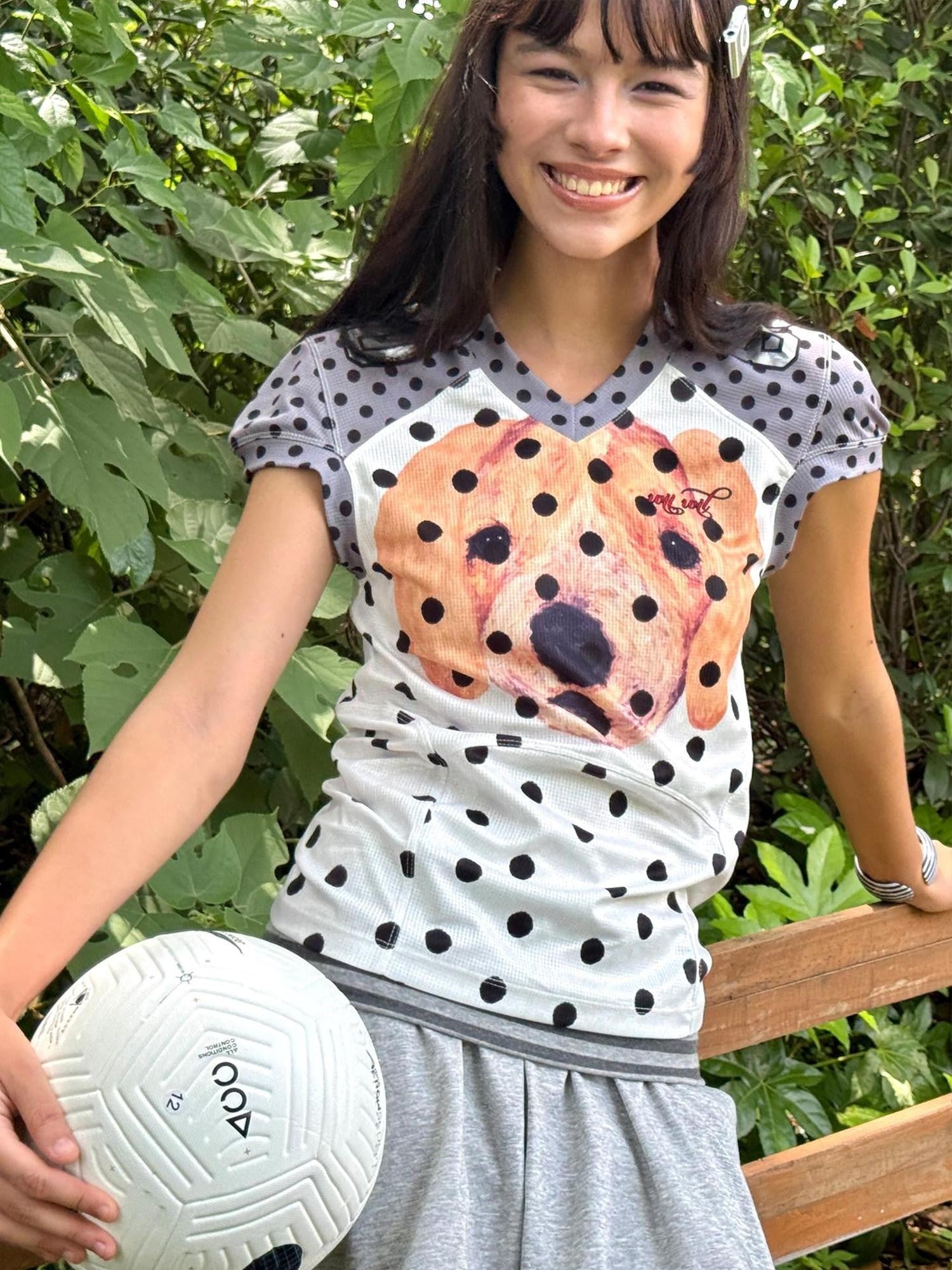 wii wil Polka Dot Puppy Panelled Printed Women&