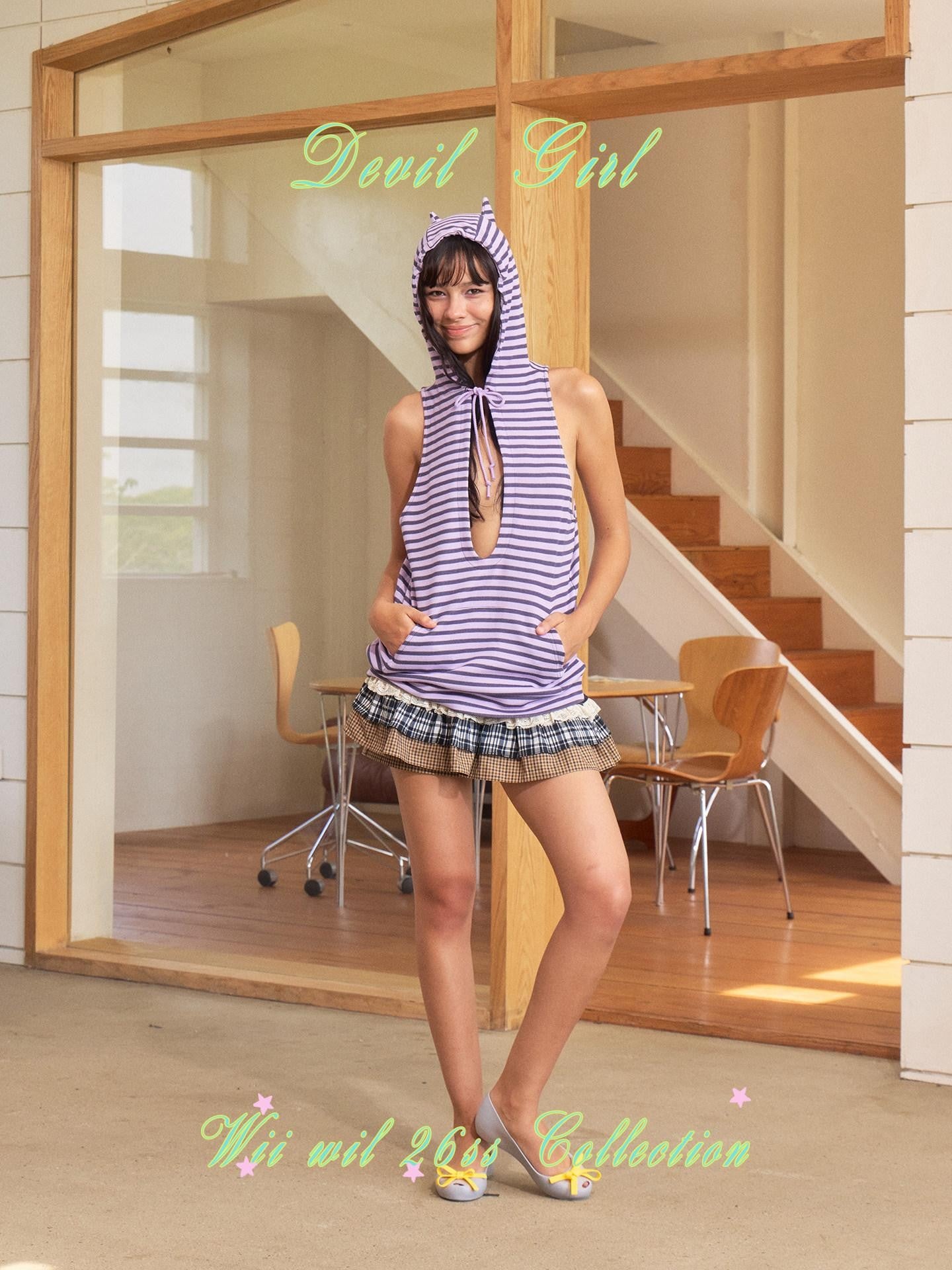 wii wil Purple Striped Devil Horn Racerback Midlength Women&