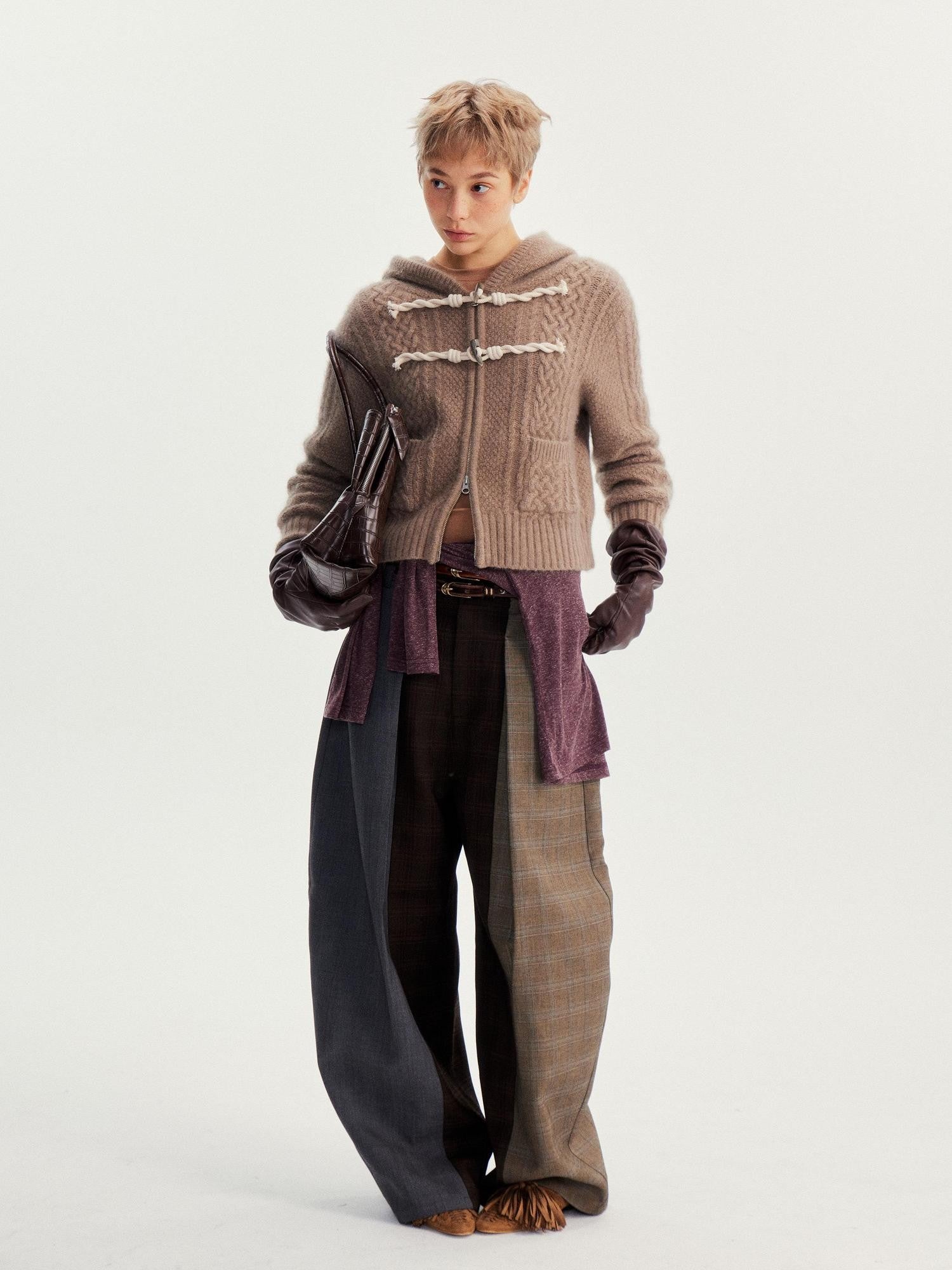 wii wil Raccoon Fur Trim Zip Toggle Cropped Women&