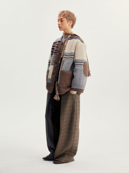 wii wil Reversible Fair Isle Cable Jacquard Striped Women&