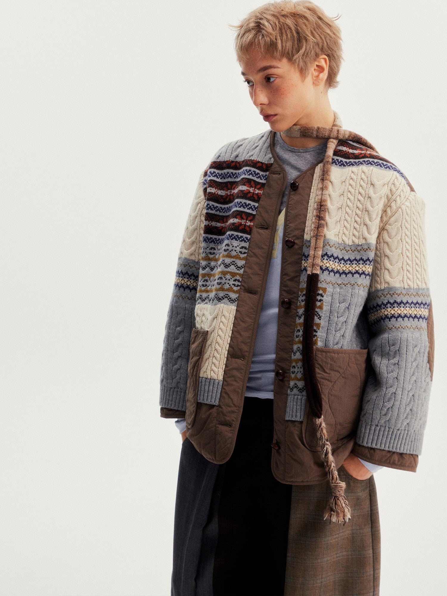 wii wil Reversible Fair Isle Cable Jacquard Striped Women&