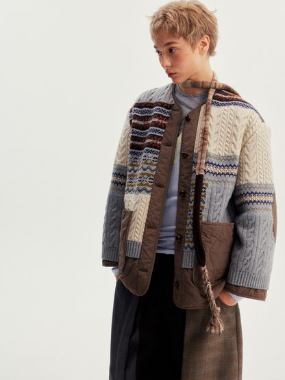 wii wil Reversible Fair Isle Cable Jacquard Striped Women&