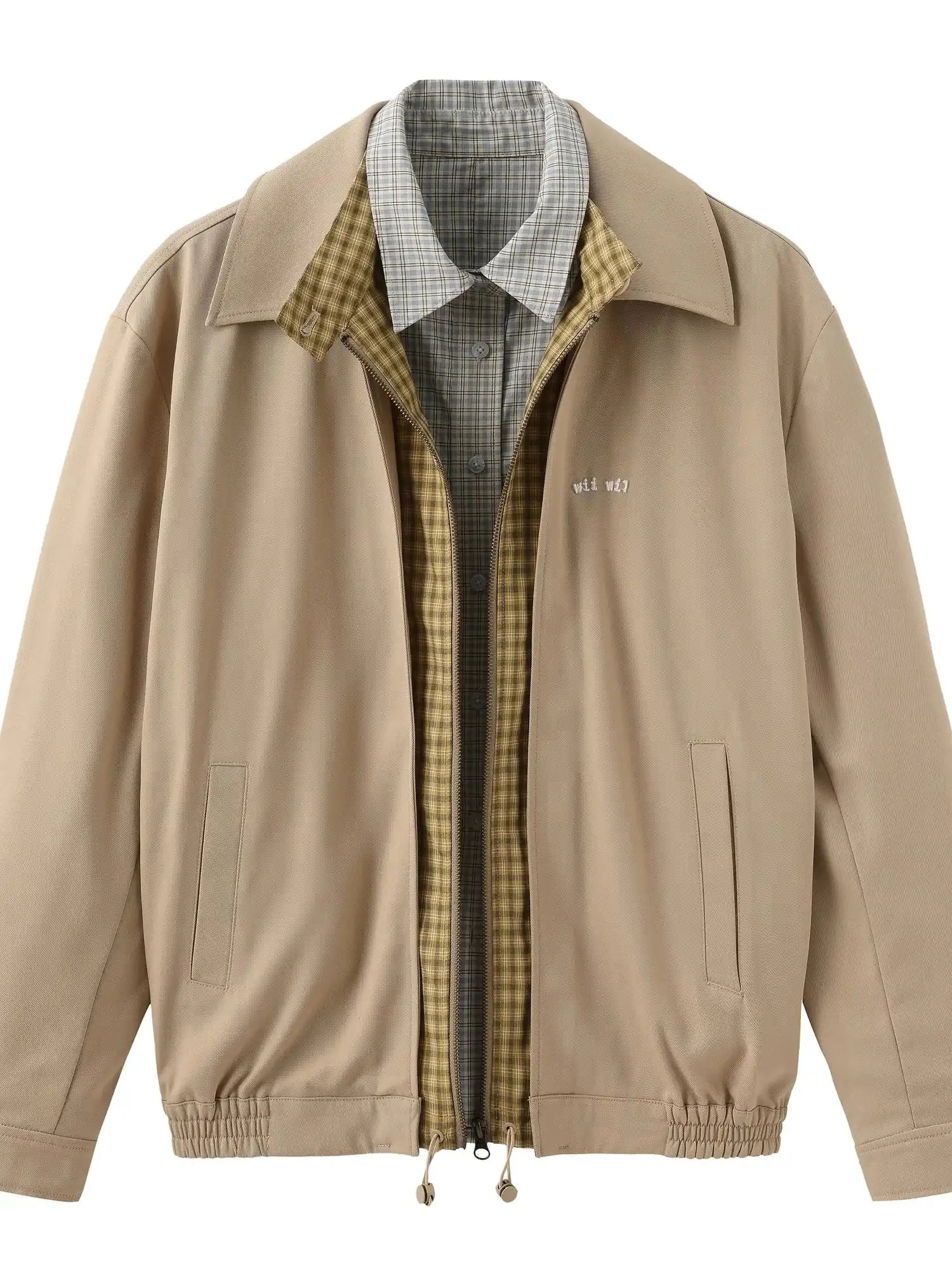 Reversible Wool Blend Faux Layered Jacket In Light Khaki