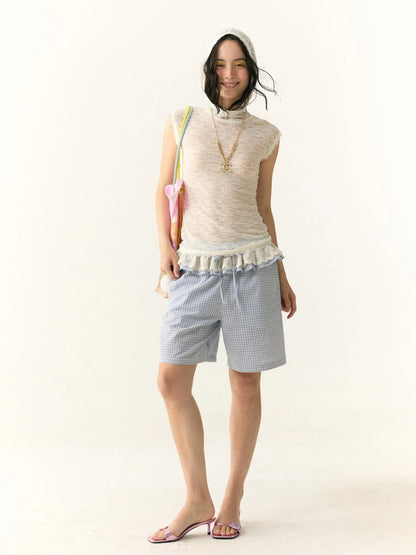 Stretch Lace Hooded Fitted T-shirt