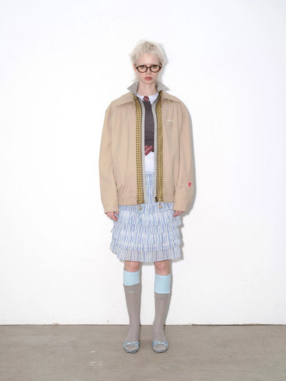 Striped Blue and White Tiered Ruffle Hem Midi Skirt