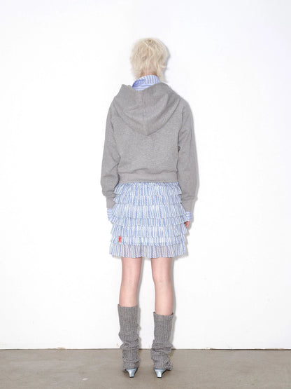 Striped Blue and White Tiered Ruffle Hem Midi Skirt